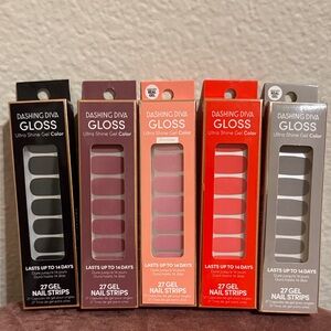Dashing Diva Gloss Gel Nail Strips Set - Black, Purple, Pink, Red, Gray